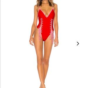 Lovers and friends lace one piece red bikini
